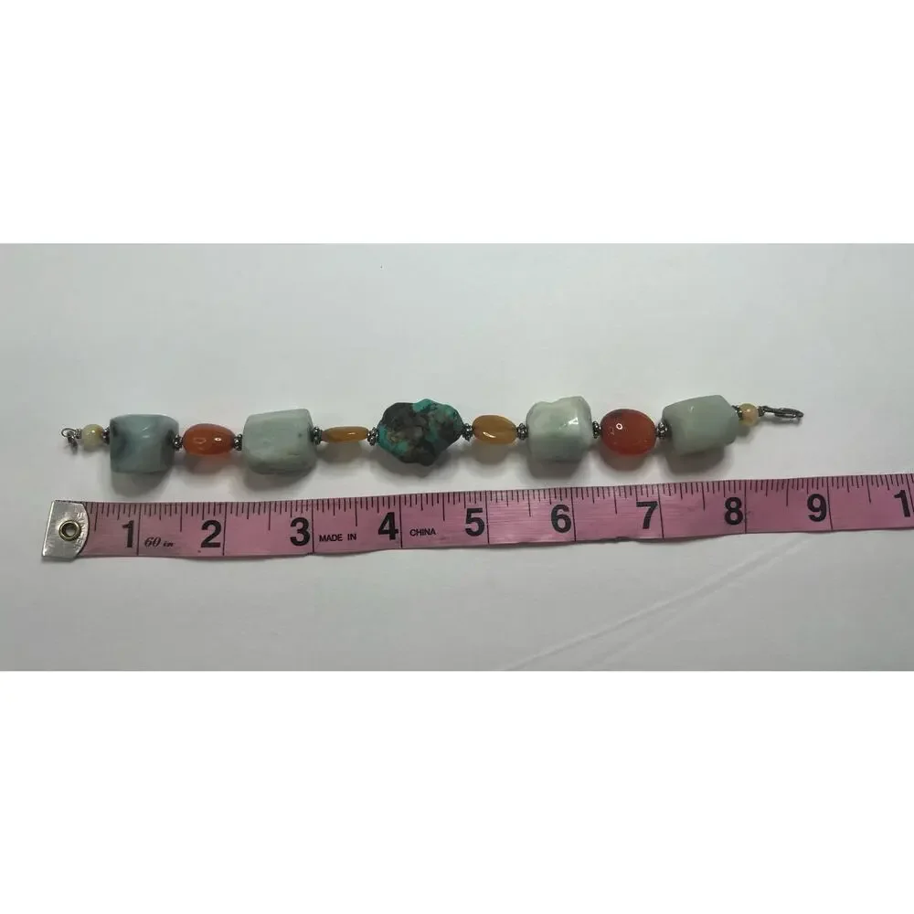 Handmade Turquoise and Agate Chunky Beaded Bracelet Clasp‎ Closure